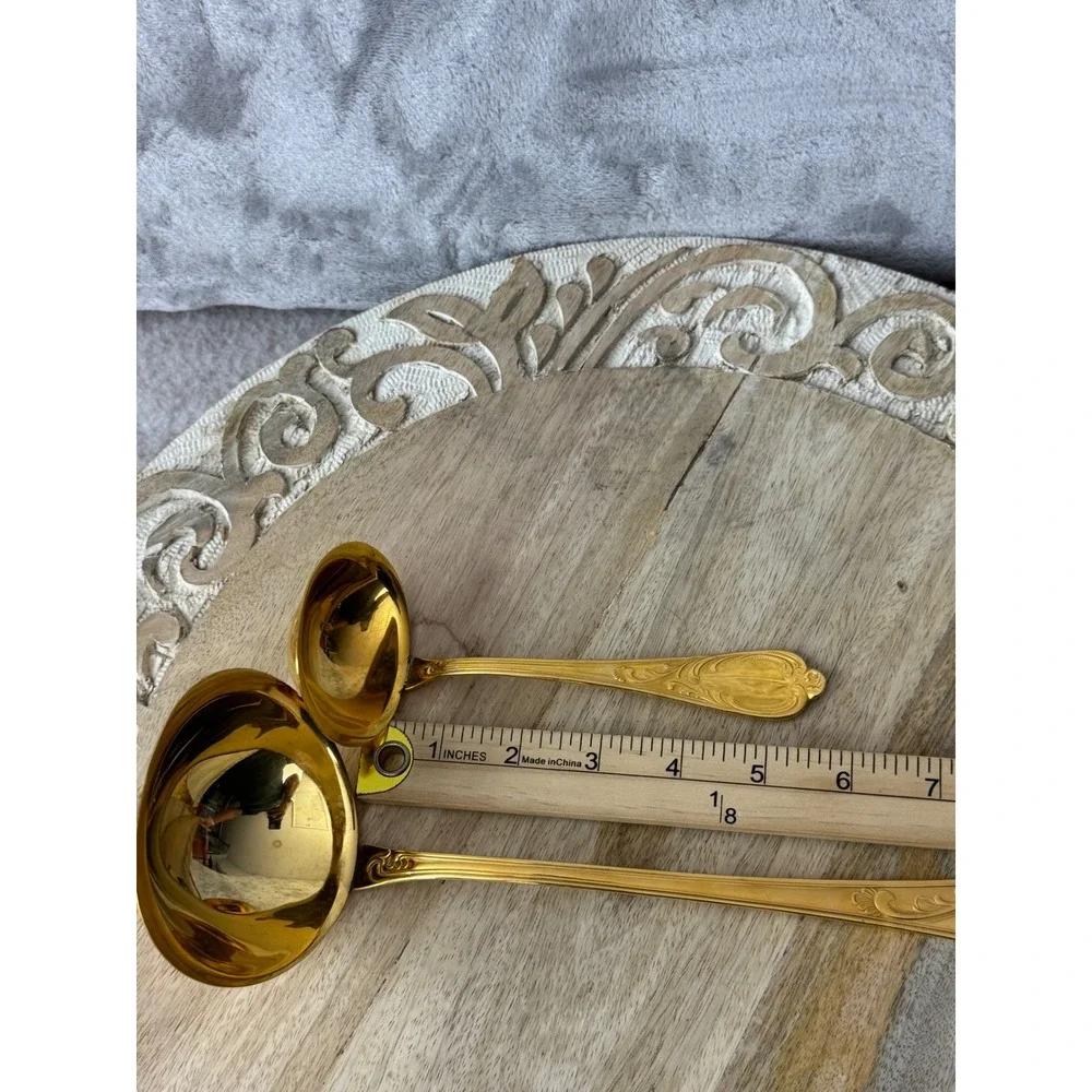 SBS Solingen Gold Plated Ladle Set 2pc 23/24K West Germany Ornate Scroll Vintage